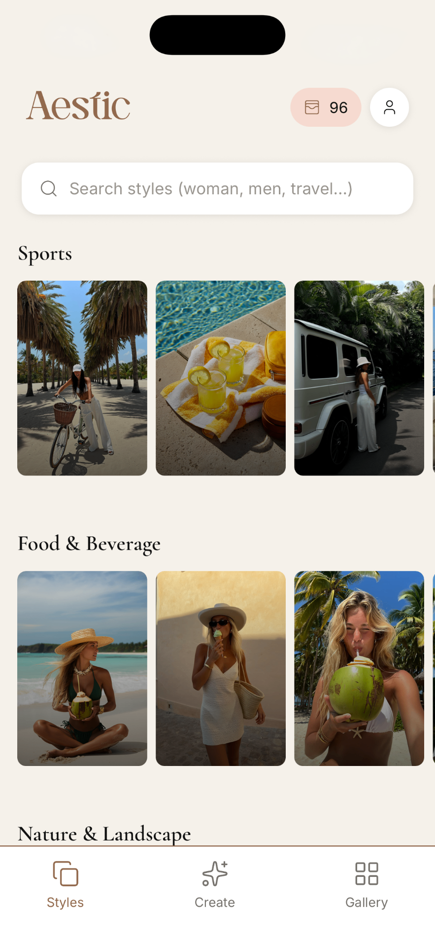Aestic app showing the style deck on iPhone